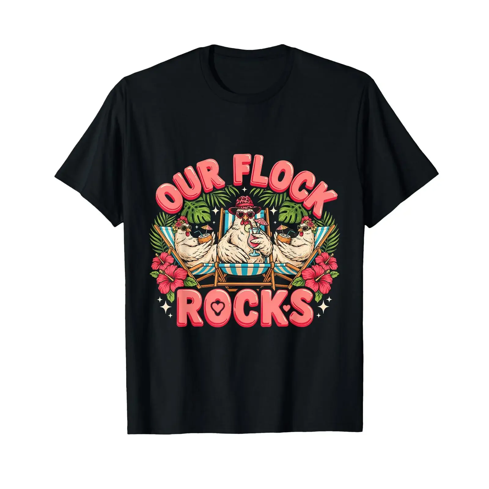Unser Flock Rocks Chicken Matching Familienurlaub T Shirt vintage Washed Versatile homme Breathable fashion Casual Unisex