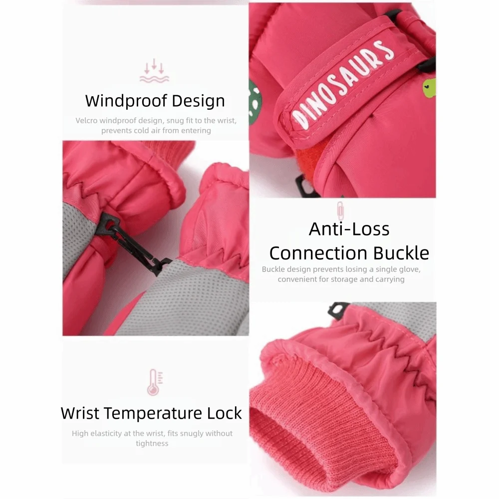 

Cartoon Dinosaur Ski Gloves Windproof Waterproof Thermal Snow Gloves Thickened Anti-slip Finger Gloves For Boy Girl Children