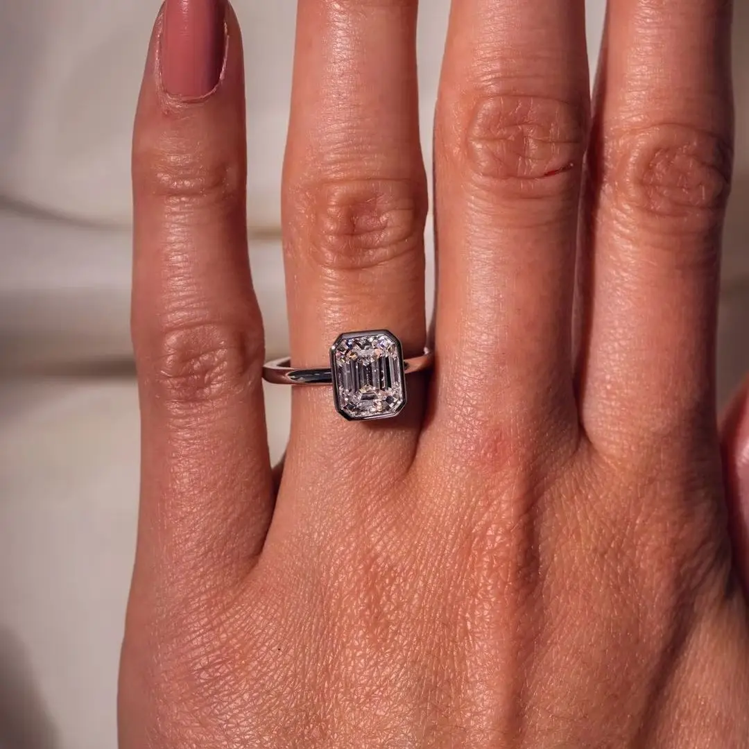 

JOVOVASMILE Emerald Cut Moissanite Ring With GRA 9x7mm 3 Carat 14k Pure Gold Rings For Women Au750 Jewelry For Wedding Gift