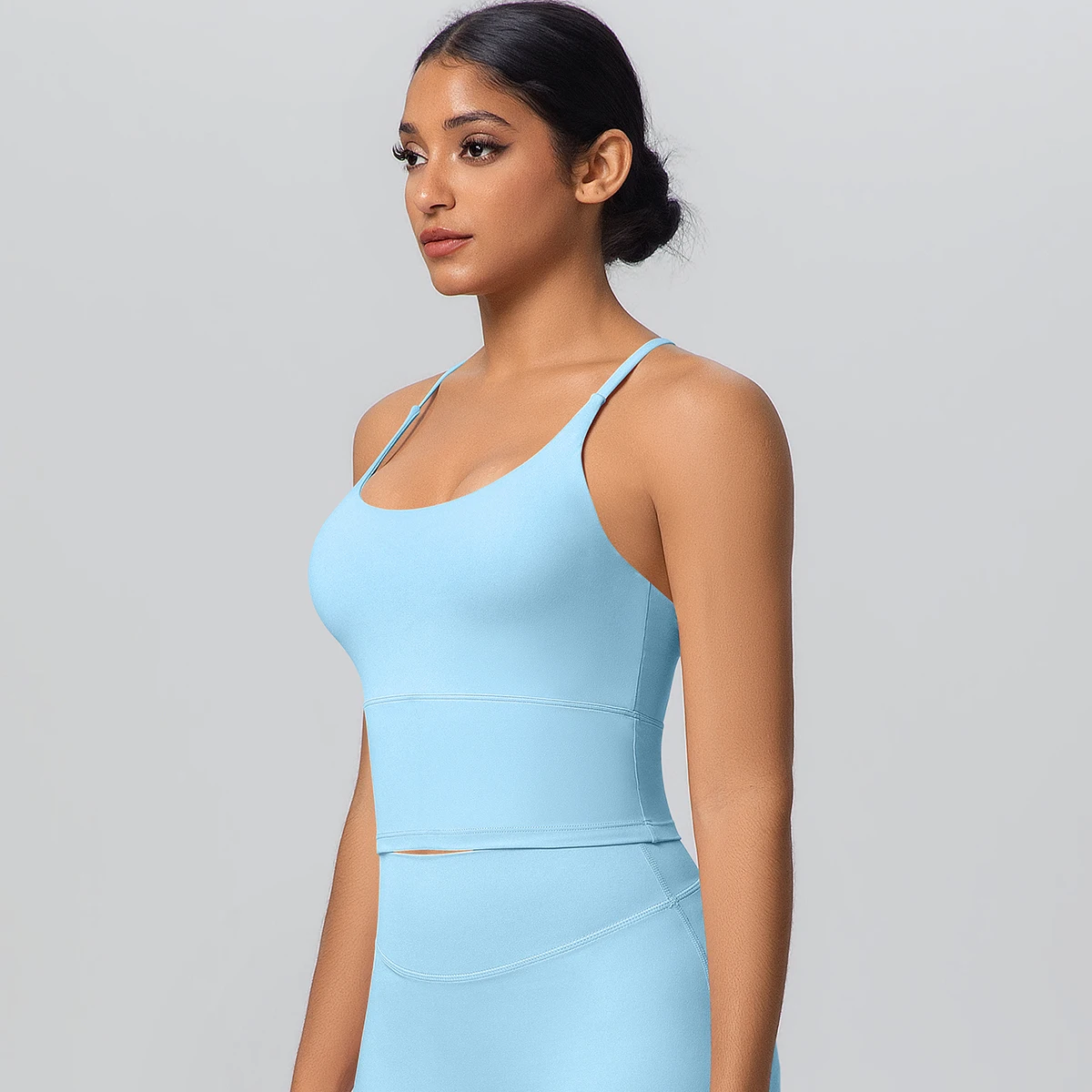 1PC Solid Color Gather Strap Vest Yoga Bra Yoga Underwear with Chest Pad Shock-absorbing Running Yoga Tank Top Sexy Backless Bra