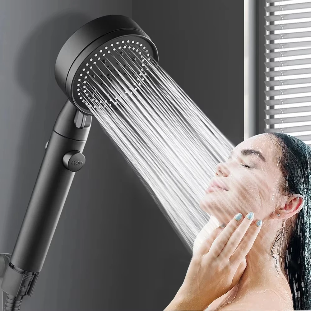 Shower Head 5 Modes Water Saving Adjustable High Pressure Showerhead Handheld Spray Hangable Bathroom Accessories