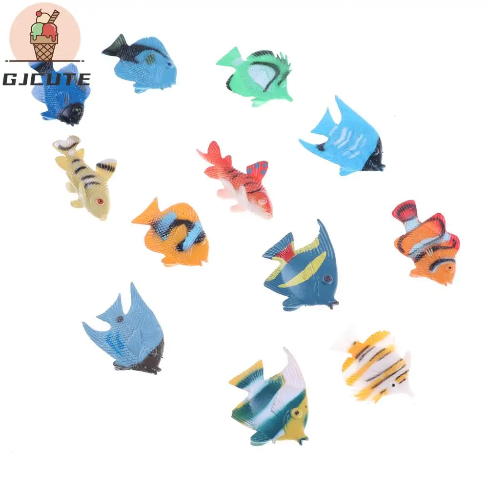 12 pcs Tropical Ocean Fish Pet Figures Toy Gift  PVC Pool Fish Toy Early Education Mini Marine Animals Sea Life Model Toys