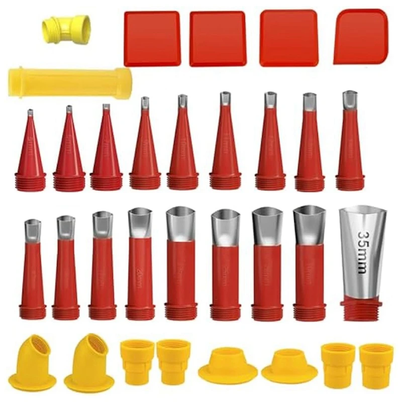 

32Pcs Caulking Finisher Kit Include 18Pcs Caulking Nozzle Tips, Caulking Tool Kit,10 Connect Base And 4 Grout Scraper