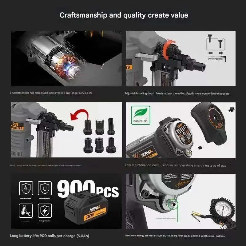 Freeman NUMAX LD40 بطارية ليثيوم دباسة الهواء الفولاذ المقاوم للصدأ اللاسلكي أظافر خرسانية لسطح ماكتا النجارة