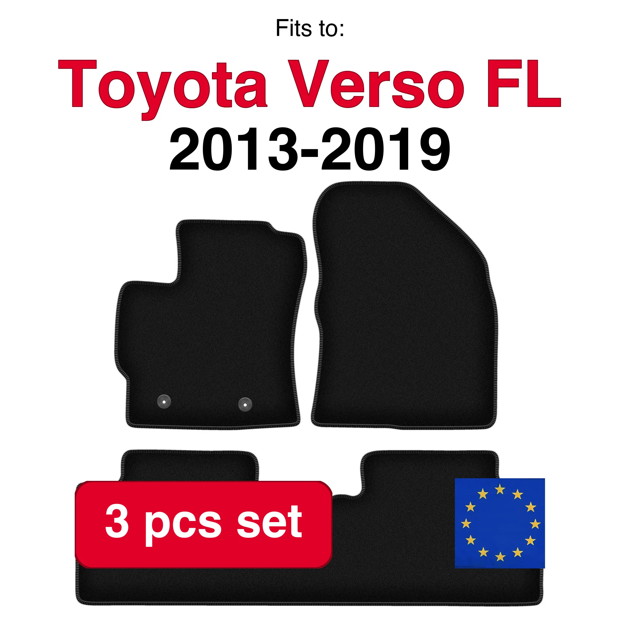 Velour tapijtset voor Toyota Verso minivan (2009-2013) - Zwart (3 stuks) in de auto passende automattenset