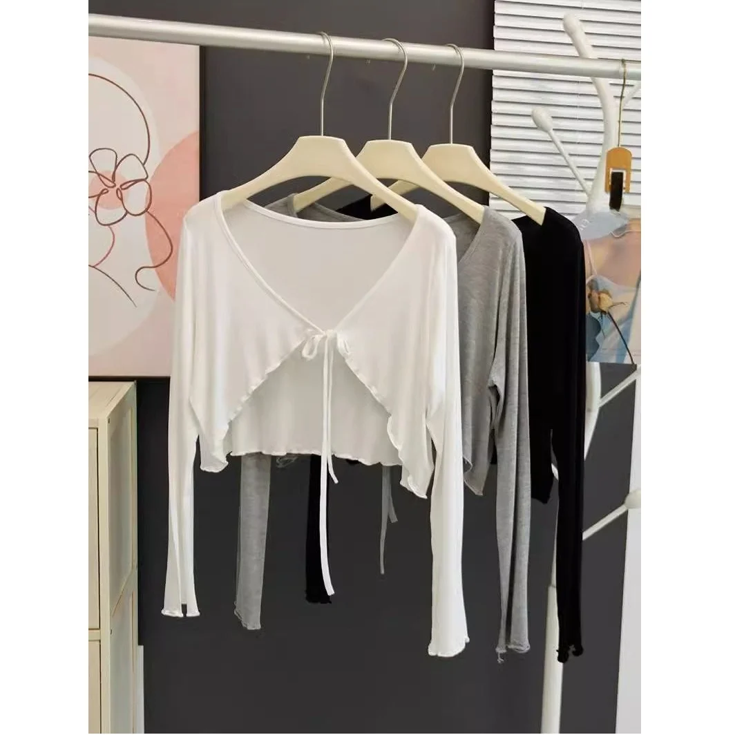 

Женская верхняя одежда больших размеров из модала для защиты от солнца, с V-образным вырезом, длинный рукав, без пуговиц