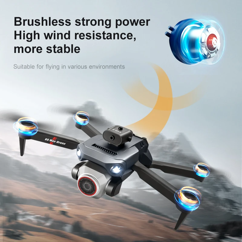 K6 MAX 4K Drone professionale HD Dual Camera Drone Brushless pieghevole Quadcopter posizionamento del flusso ottico Drone per fotocamera aerea