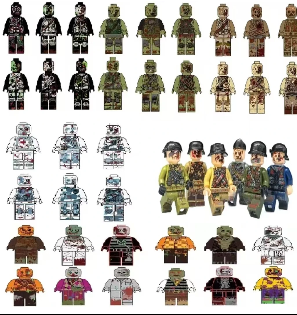 Figurines de blocs de construction Zombie Resident Evil Forces spéciales militaires Corps enterrés Jouets à assembler pour enfants Cadeaux