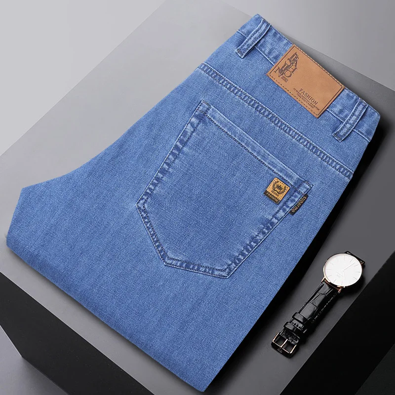 

Men Business Jeans Thin Straight Jeans Summer Cool Pants Classic Guys Jeans