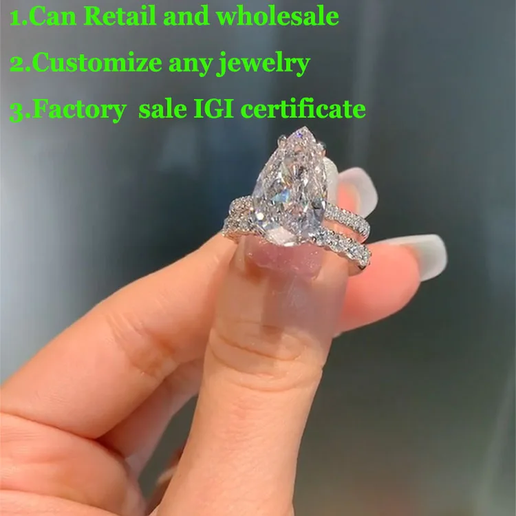 IGI Lab Growing Diamond Ring Pear shape D Color 1 2 3Ct Solid 14K White Gold  a set Ring Diamond wedding Factory Engagement Ring