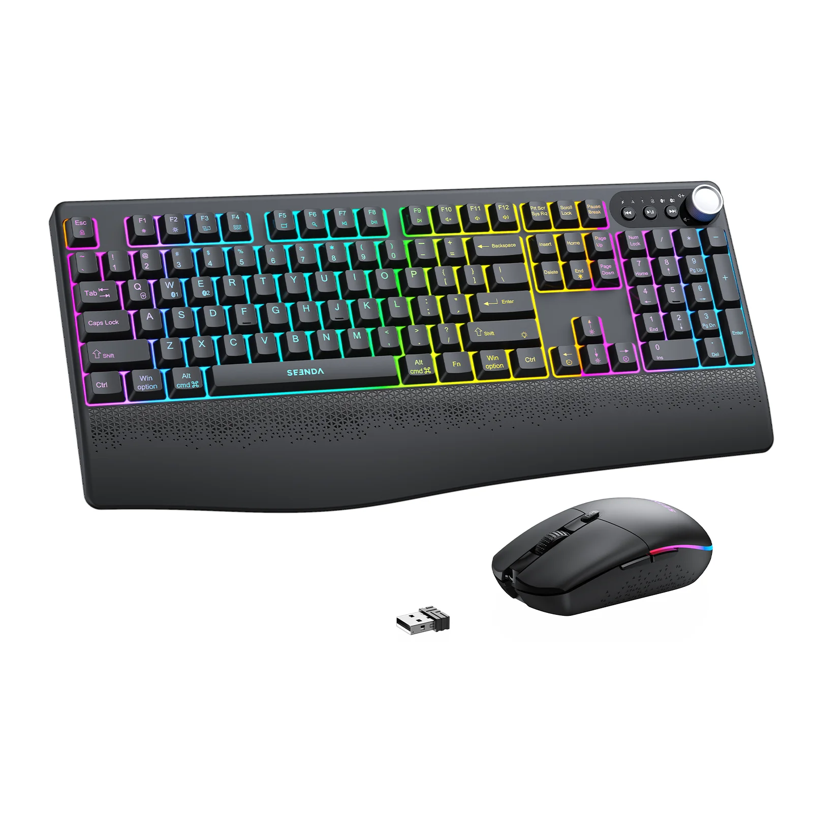 Seenda Wireless Keyboard and Mouse Combo Bluetooth 2.4G RGB Backlit Full‑Size Keyboard Silent Mouse for PC Mac Tablet