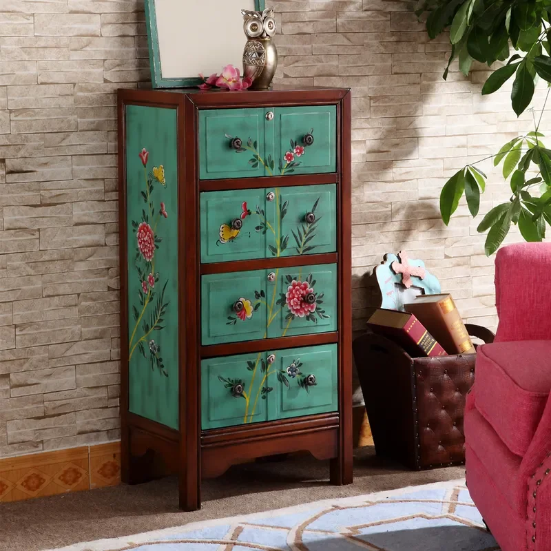 American Chest Cabinet with Lock Solid Wood Storage Locker Living Room Furniture Retro Painted Drawer Cabinet Factory