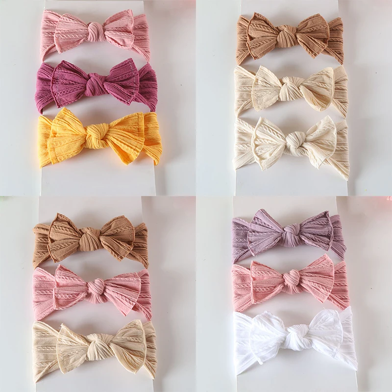

3Pcs Bow Headband Set Solid Color Nylon Elastic Hairbands Baby Bowknot Headwear Newborn Photography Props Kids Hair Accessories