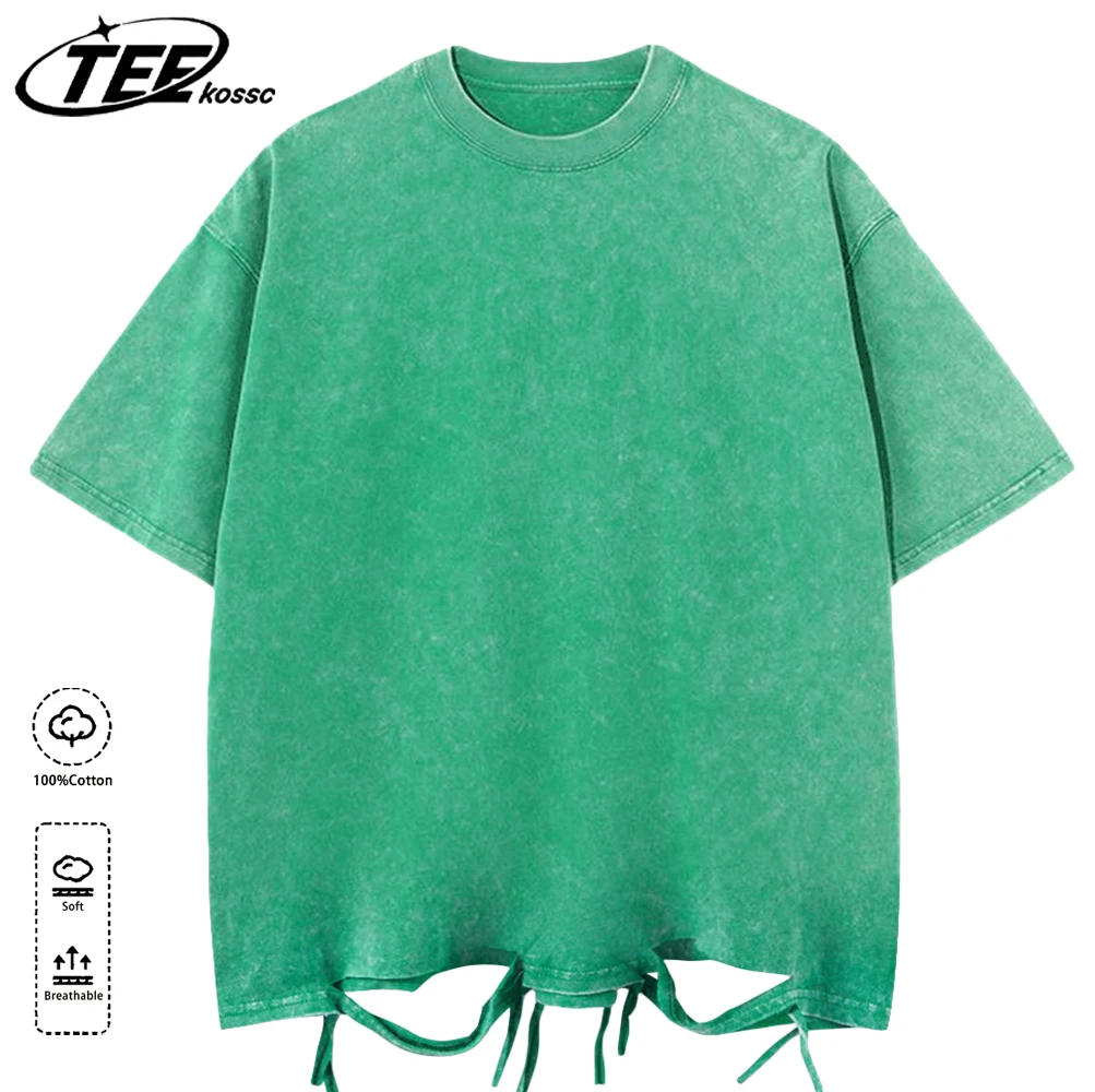 230g Baumwolle Retro Punk T-Shirt Drop Schulter Ärmel Männer Frauen Vintage Kurzarm T-Shirts einfarbige Hip Hop lose T-Shirts – Detail 23