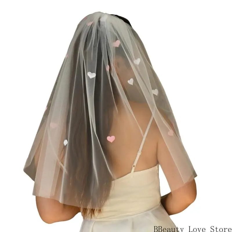 

Romance Heart Design Short Bridal Veil Lightweight and Comfortable Tulle Veil for Bride Wedding Ceremony Photography