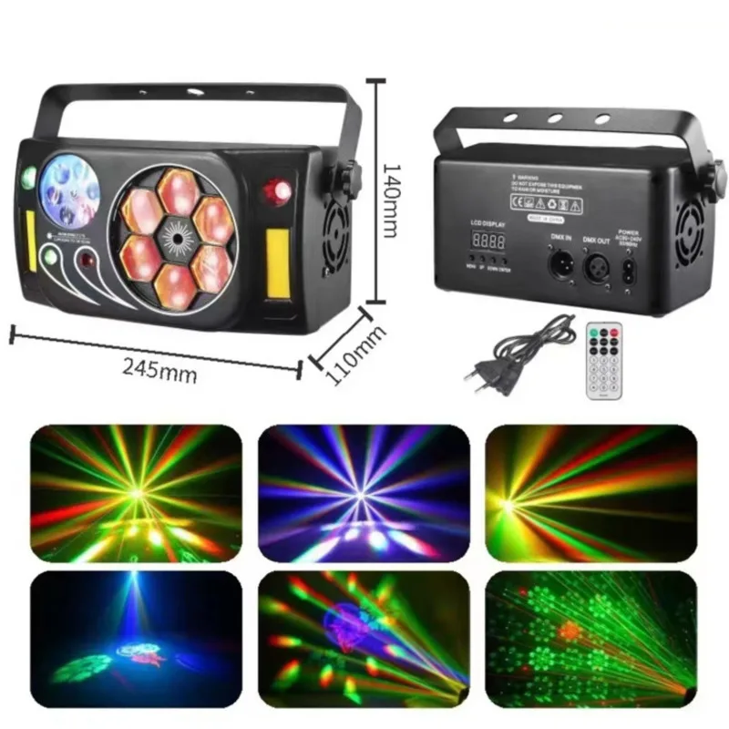 

5in1 DMX LED Party Light Bee Eyes Beam Laser Magic Ball Patterns Strobe RGB Lighting Effect Remote Sound Control Home DJ Disco