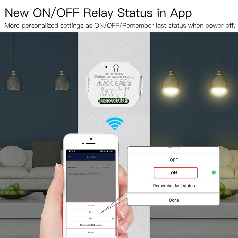 Herepow Zigbee Smart Control Switch Multiple Non-interfering Controller Modes single circuit On-off Device Intelligent Switches