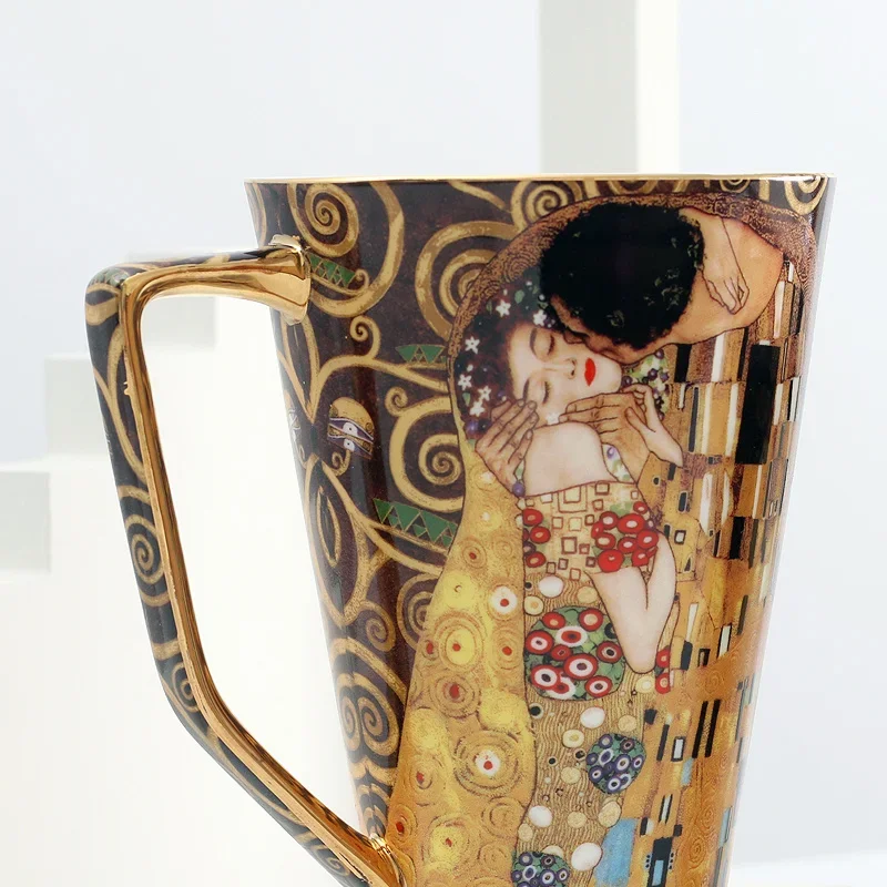 Imagem -05 - Caneca de Café Gustav Klimt Osso China Copos de Chá com Colher Klimt Caneca Grande Capacidade Cerâmica Drinkware Decoração para Casa Acessórios