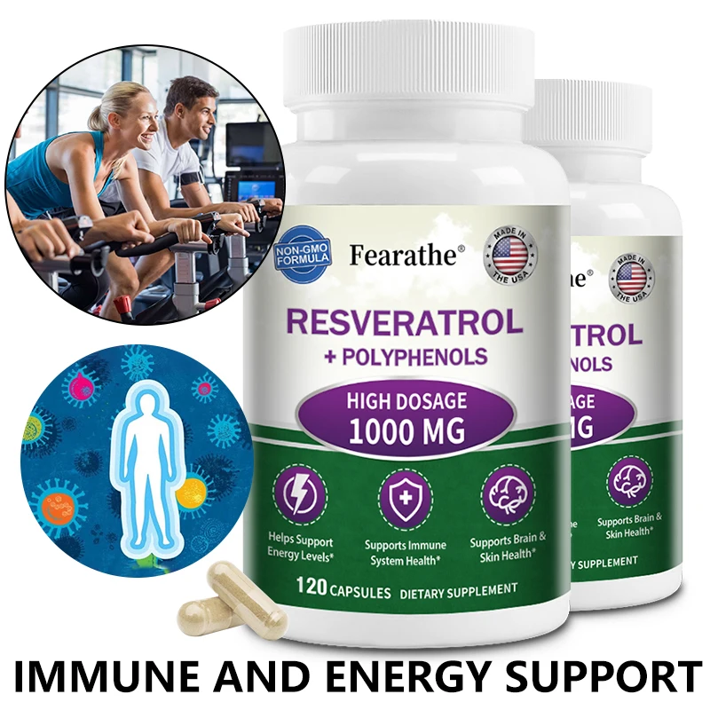 Resveratrol Antioxidant Supplement - Helps with Brain Function and Immune Health Increases Energy Levels Promotes Fat Burning