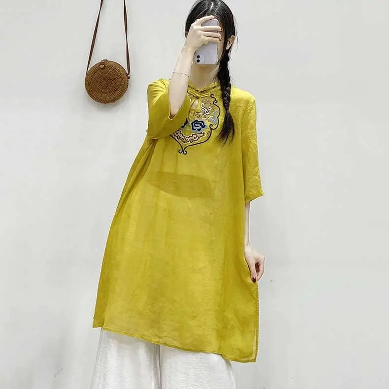 

Cotton and Linen Women's Dress New Cotton and Linen Ethnic Style Summer Heavy Embroidery Lightweight Mid-Length Dress