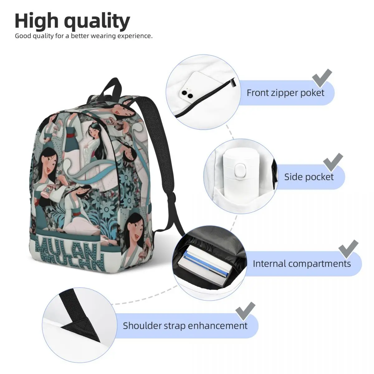 Zaino per Laptop personalizzato Mulan Princess uomo donna Fashion Bookbag per borse per studenti delle scuole universitarie