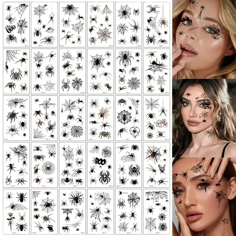 

Halloween Spider Face Stickers Tattoo Sticker Black Spider Bat Children Adult Disposable Halloween Decoration Tattoo Stickers