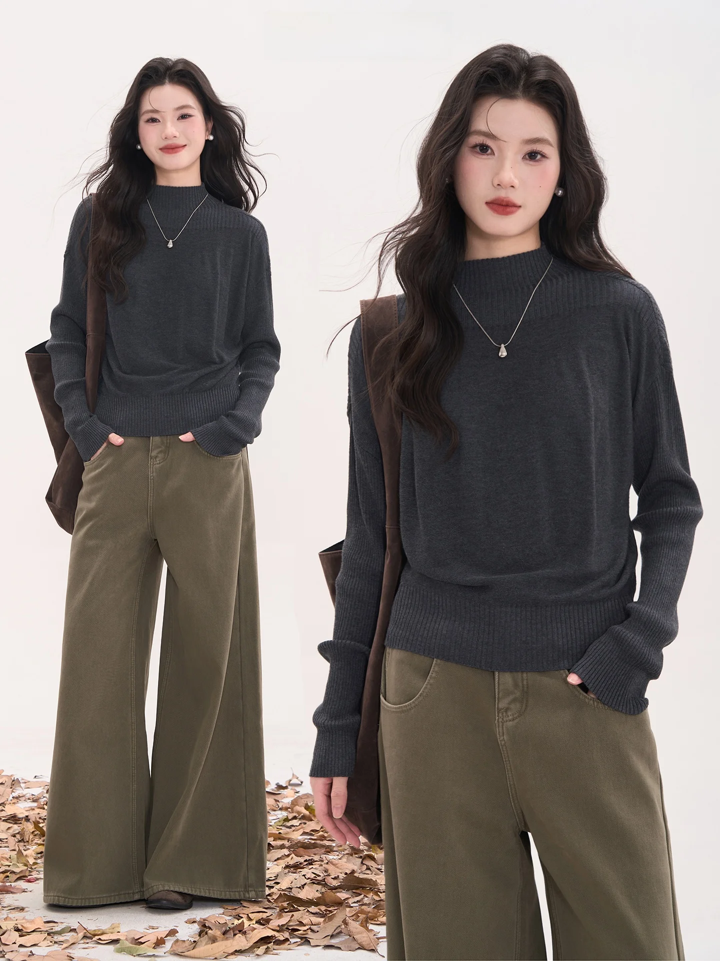 

Вязаный свитер Heme с длинными рукавами для женщин: осенне-зимняя коллекция, высокий воротник, фактурная ткань, тщательная проработка деталей, повседневный стиль, теплая одежда