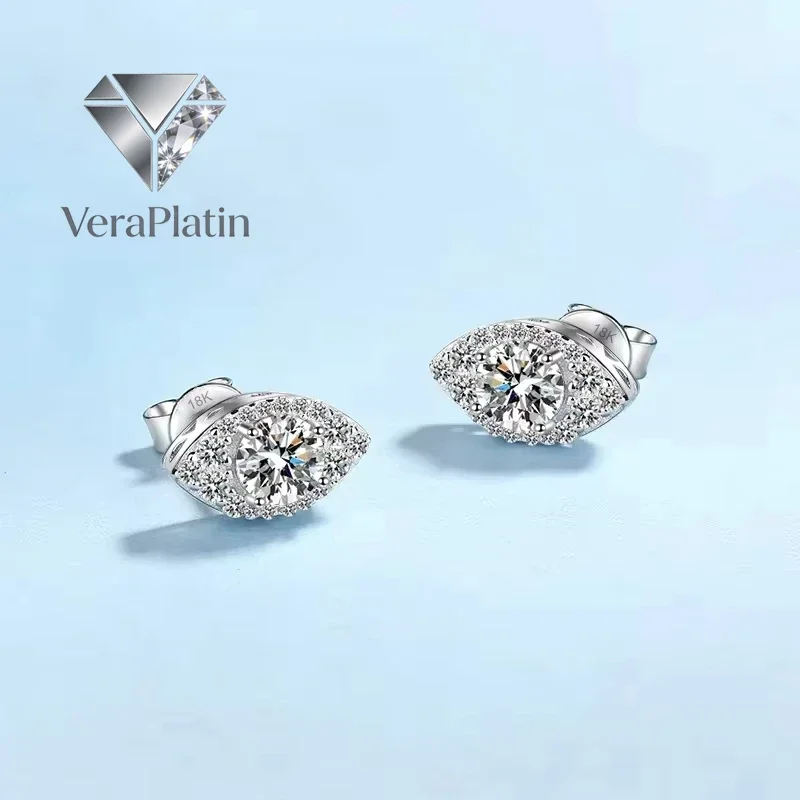 

VeraPlatin Daughter White Gold 18K Stud Earrings 1CT Oval Moissanite Diamond Girlfriend Birthday Gift PT950 Platinum WOMEN Weddi