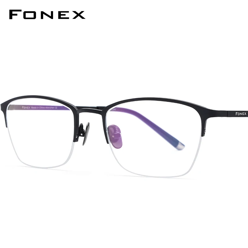 FONEX Pure Titanium Glasses Frame Men Vintage Round Eyewear Women Semi Rimless Half Eyeglasses 8502