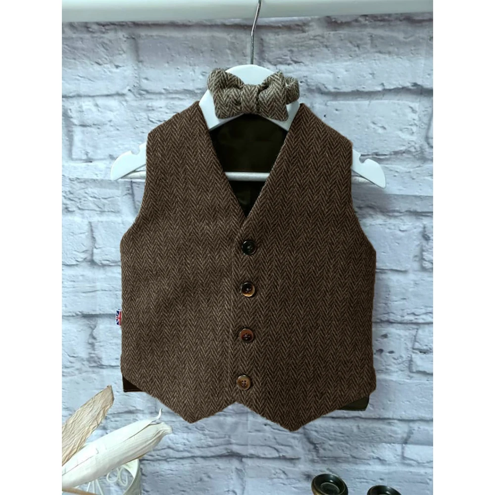 Boy's Casual Vest Herringbone Tweed Single Breasted Suit Vests Baby Boy Wedding Suit Waistcoat Sleeveless Jacket for Birthday