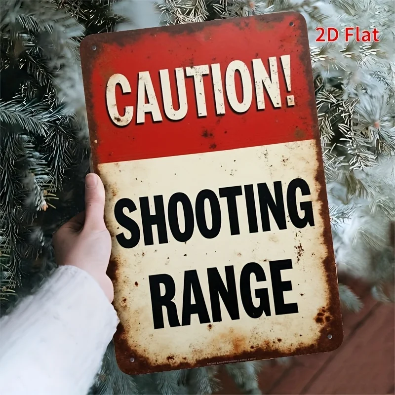 2D Flat, 1pc Vintage Metal Wall Art Sign - Retro Shooting Range Caution Design Iron Tin Painting 20.32x30.48 cm, Rustic Wall Dec