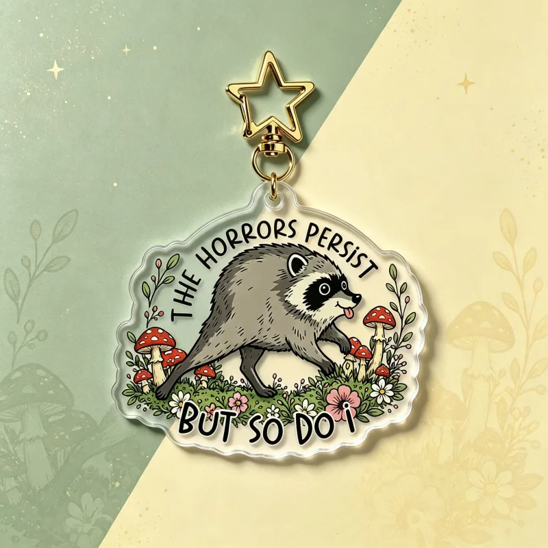 Les Horreurs Persistent, Mais Moi Aussi - Porte-clés en Acrylique Jimothy le Raton Laveur, Meme Trash Panda, Breloque de Sac sur le Thème de la Faune, Cadeau pour les Amateurs d'Animaux