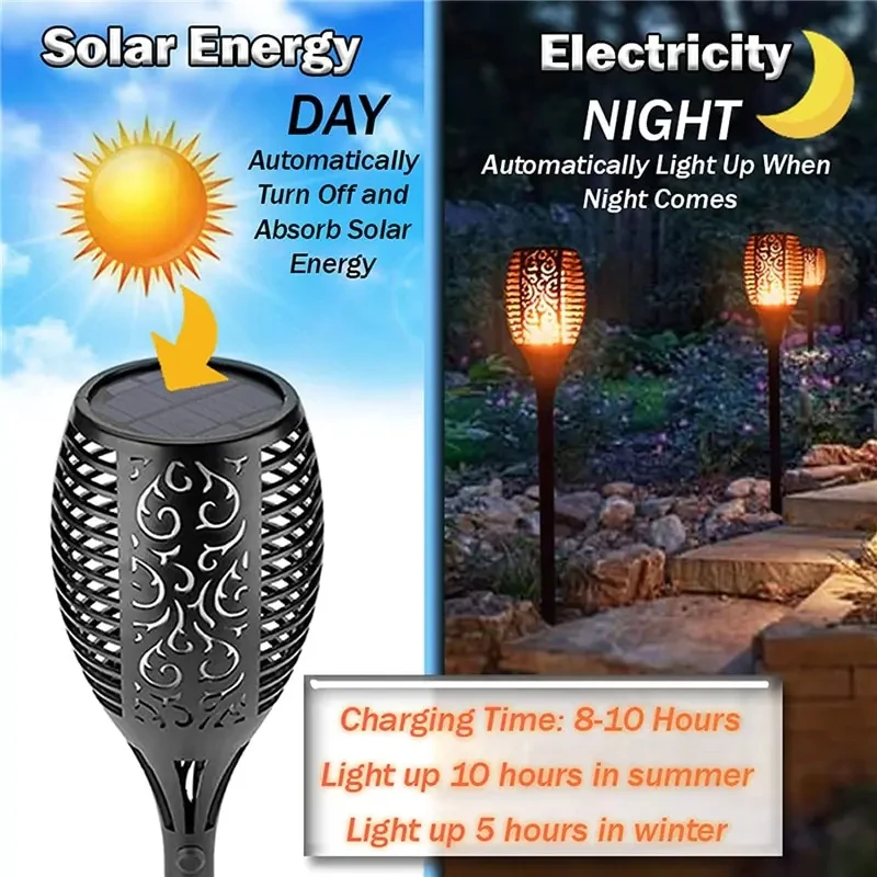 96Leds Lamp Solar Flame Torch Light Flickering Light Waterproof Garden Decoration Outdoor Lawn Path Yard Patio Floor Lamp image 3