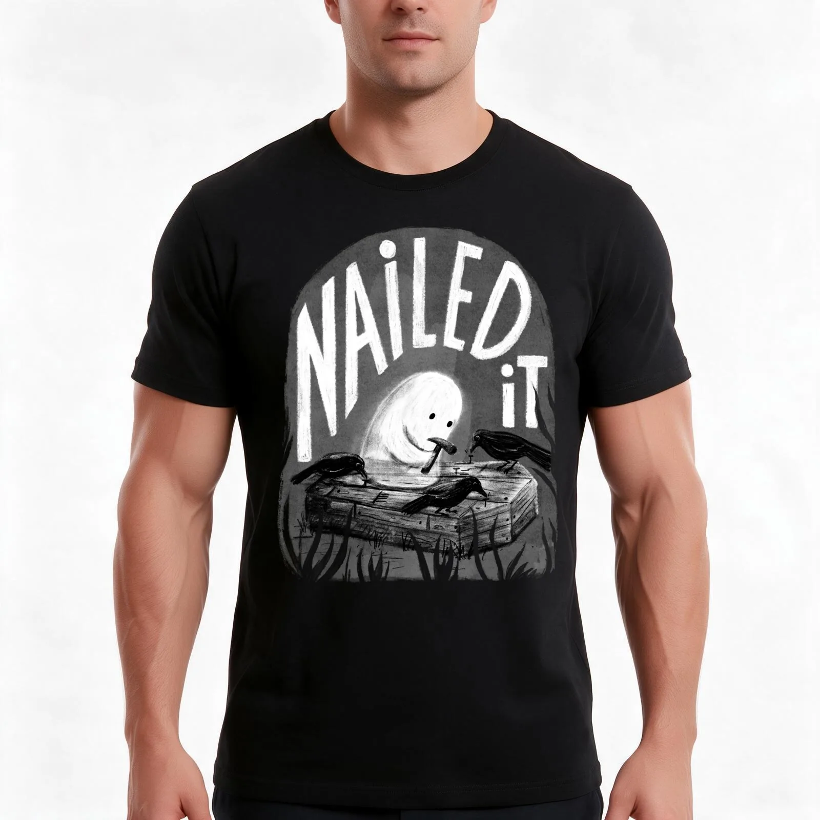 Nailed It - Existential Dead Ghost T-Shirt Summer Casual Cotton Tee Oversized Streetwear Tops Vintage Graphic Print