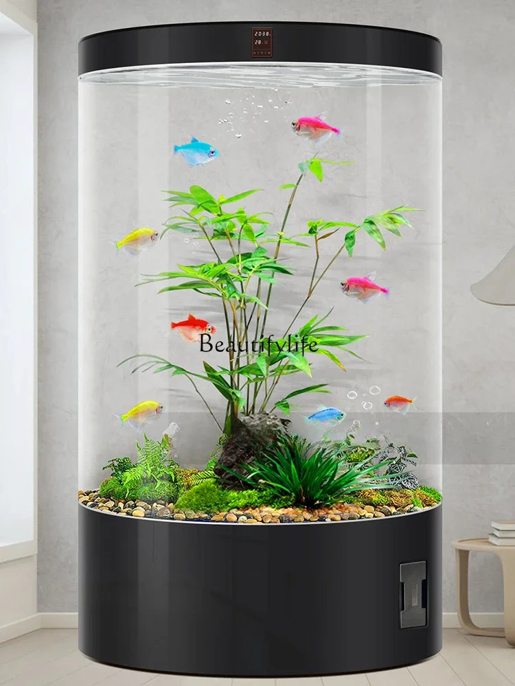 Living Room Cylindrical Fish Tank Medium and Large Full round Glass Aquarium Smart Home Floor