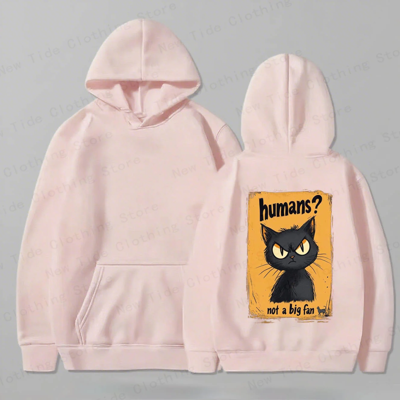 هوديي قطني للرجال لخريف وشتاء "الإنسان؟ ليست مروحة كبيرة" شعار وقطة غاضبة، رائعة للبرد المميز - الطقس ث #2