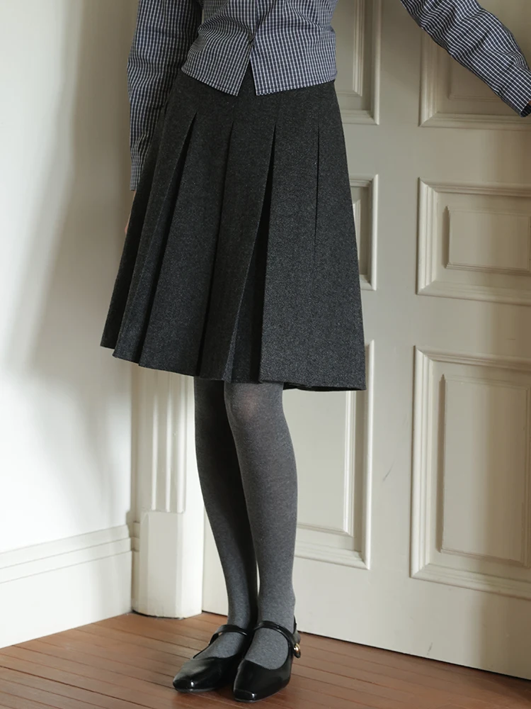 

Retro High Waist Wool Blend Skirt A-Line Midi Skirt Women's Fashion Spring Autumn Season Double Sided Wear Polyester Wool Ble...