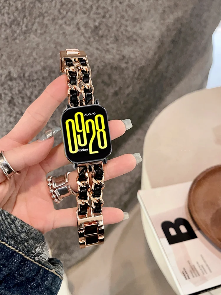 Couro de luxo + pulseira de metal para xiaomi redmi watch 5 pulseira ativa para redmi watch 5 lite feminino 22mm pulseira accessorie