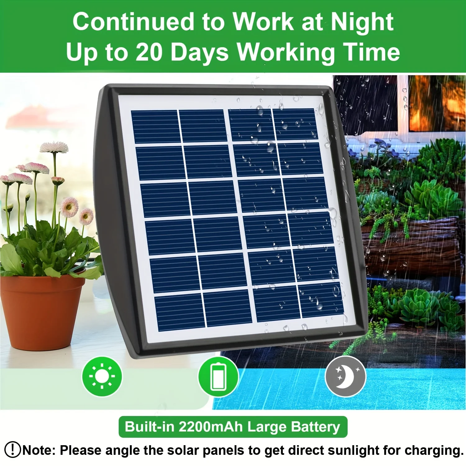 10-Plant Solar-Powered Drip Irrigation System  2200mAh 6 Timer Modes - Optimal Watering for Greenhouses Gardens Balconies