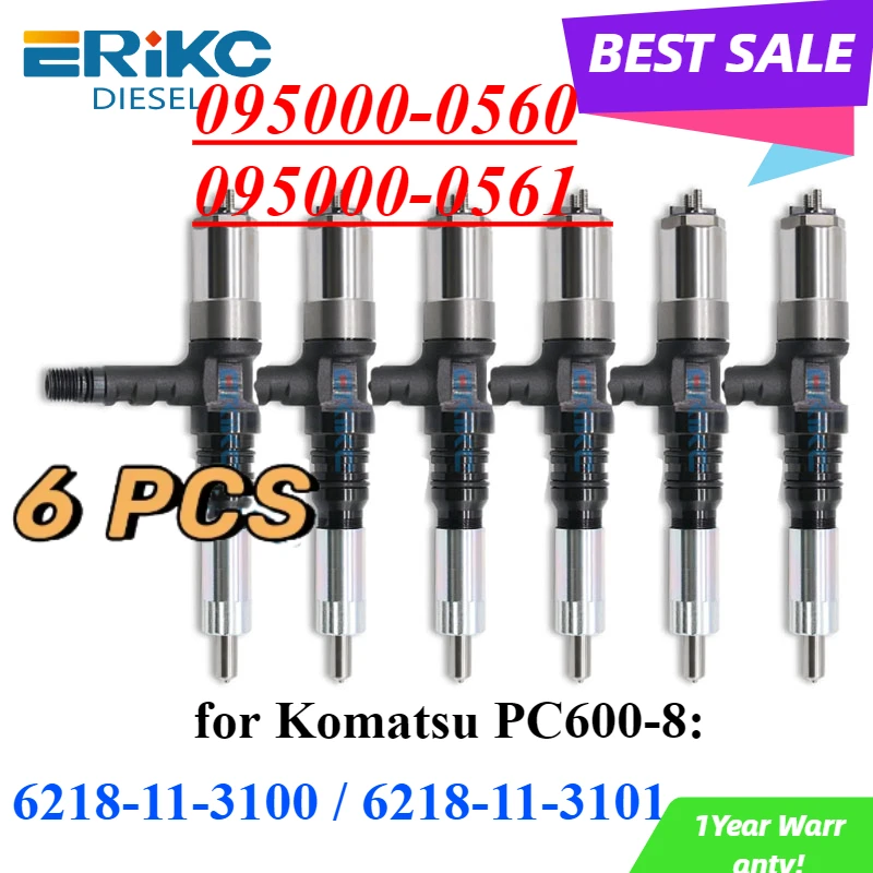 6PC 095000-0561 095000-0560 Common Rail Diesel Injector Set 095000-0562 6218-11-3102 for DENSO KOMATSU 6218-11-3100 6218-11-3101