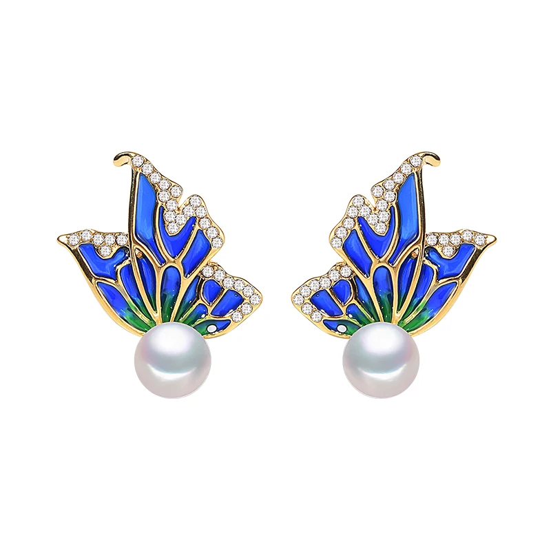 

Enamel Symphony Pearl Butterfly Earrings, Personalized Design Fashion Creative Wings Earrings