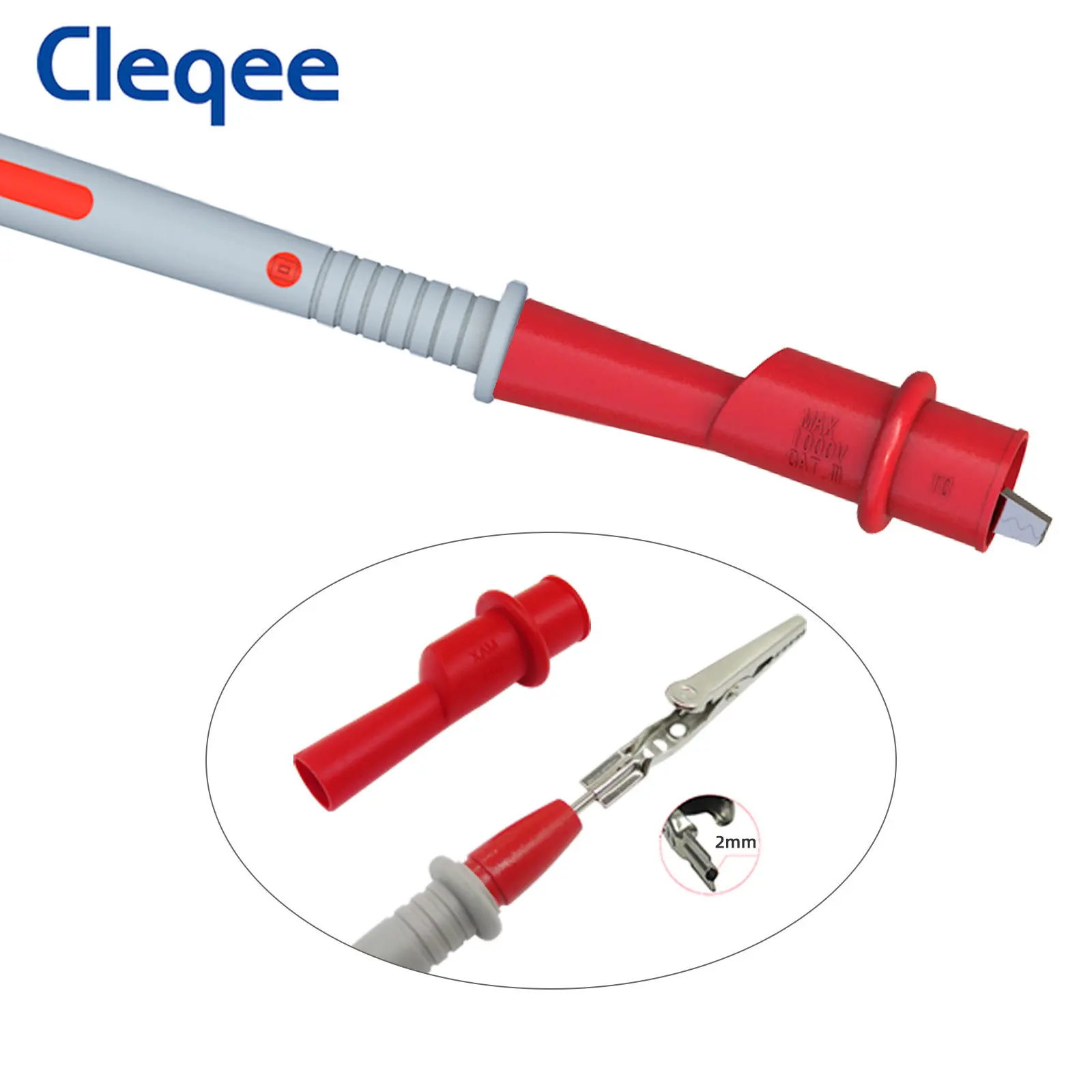 Cleqee P2008 2PCS Alligator Test Clip Crocodile Clamp Insulated PVC Protection with 2mm Jack For Multimeter Tester Probe