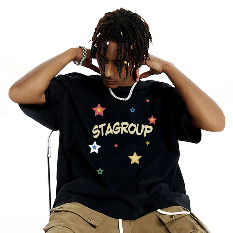 

New American Star Short-sleeved T-shirt for Men and Women, Loose and Casual for Summer, Perfect for Couples, and A Must-have Top