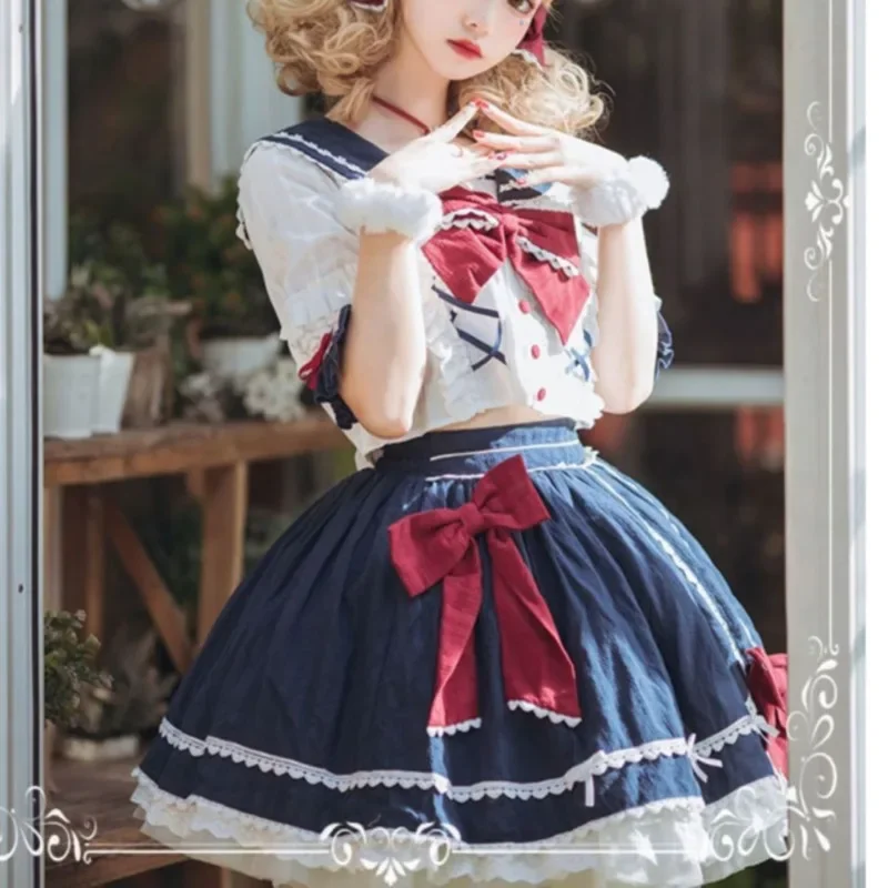 2025 NEW Summer OP Princess Dress Bow Sakura Hime Dresses Lolita Short Sleeved JK Lo Skirt Pleated Ruffle Edge Sailor Suit