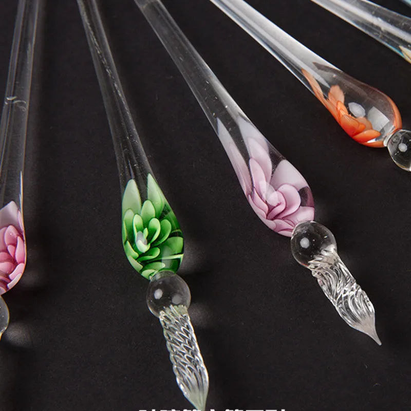 Handmade DIY embedded flower glass dip pen signature pen creative stationery gift papelaria frete grátis flower pen