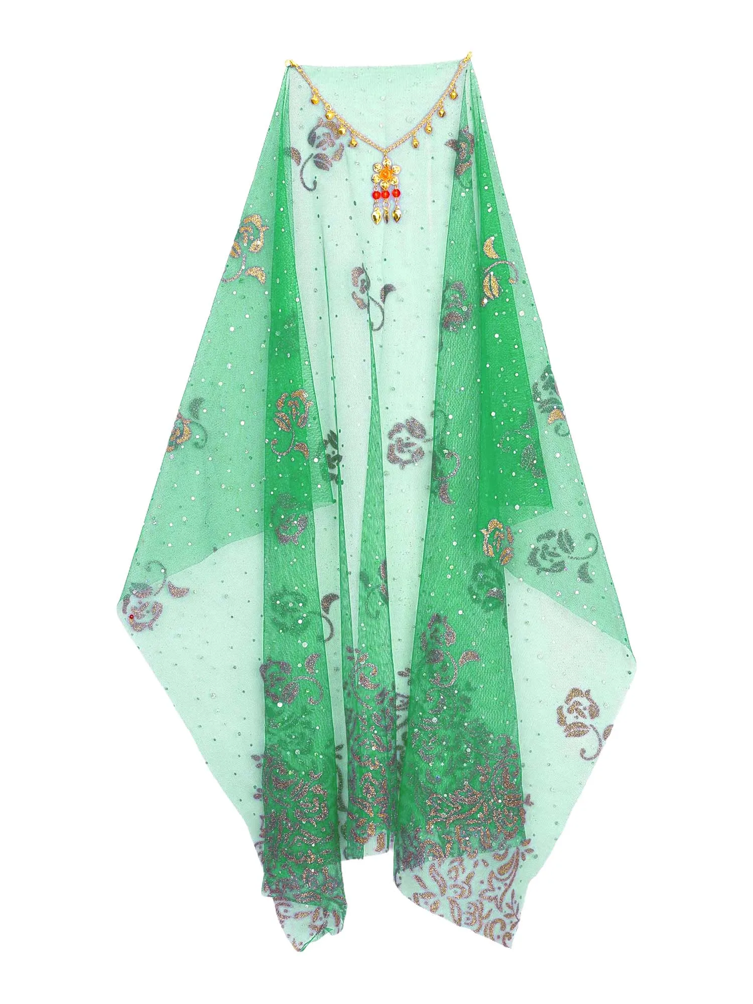 Traje de danza del vientre para niñas, traje de madera del vientre indio Oriental, Top corto con mangas abullonadas y falda, pañuelo y tocado con cadena en la cintura