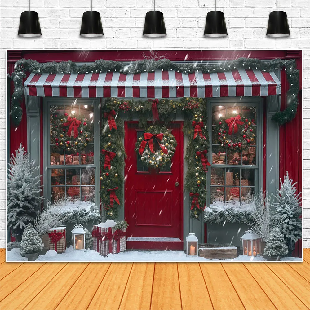 Mocsicka красный Рождественский подарок магазин фон для фотосъемки красная винтажная дверь окно Снежинка венок детский фон для фотостудии реквизит