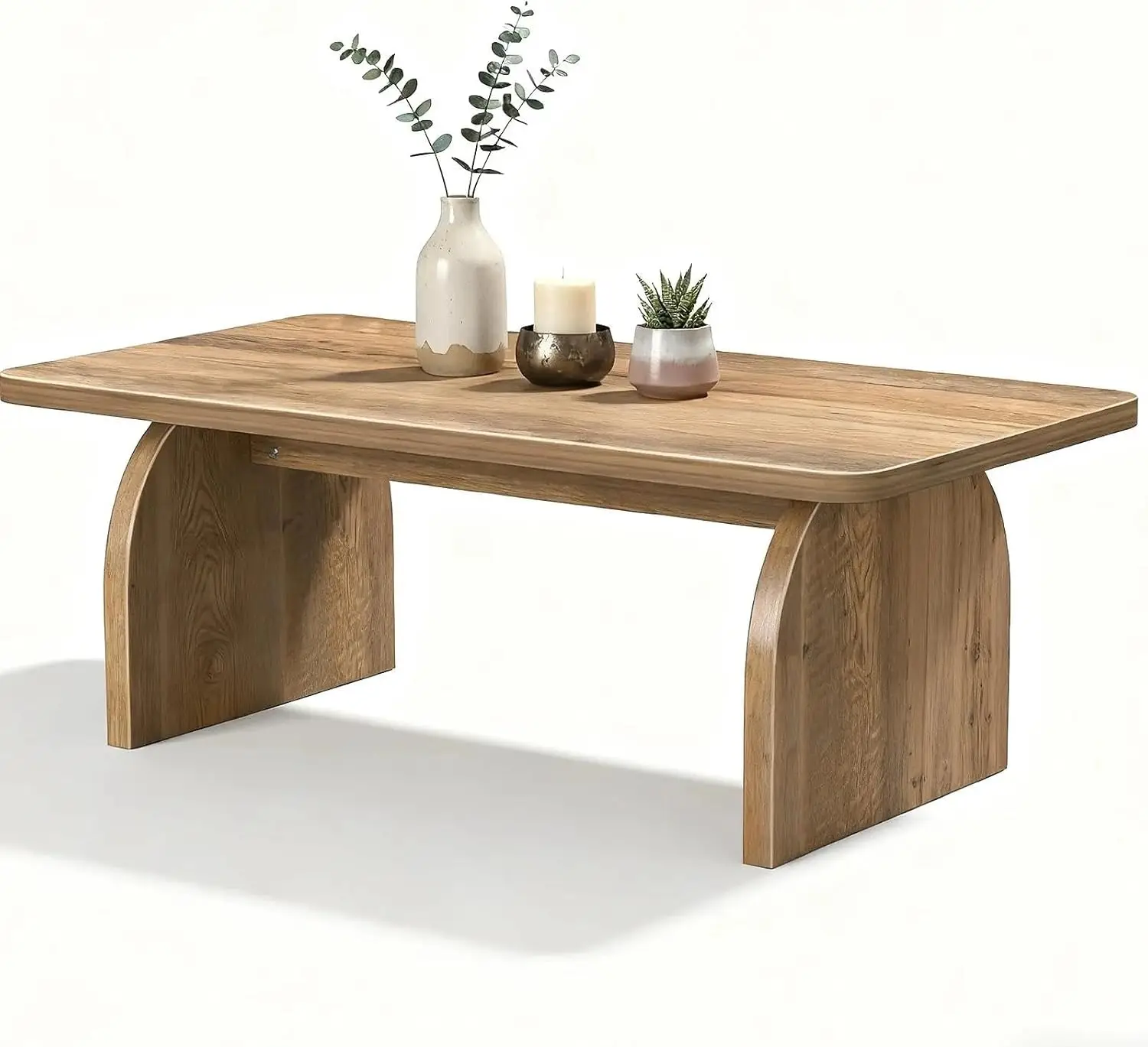 طاولة قهوة لغرفة المعيشة - طاولة قهوة مستطيلة من خشب البلوط للمزرعة، طاولة مركزية خشبية صلبة باللون البني العضوي Mo