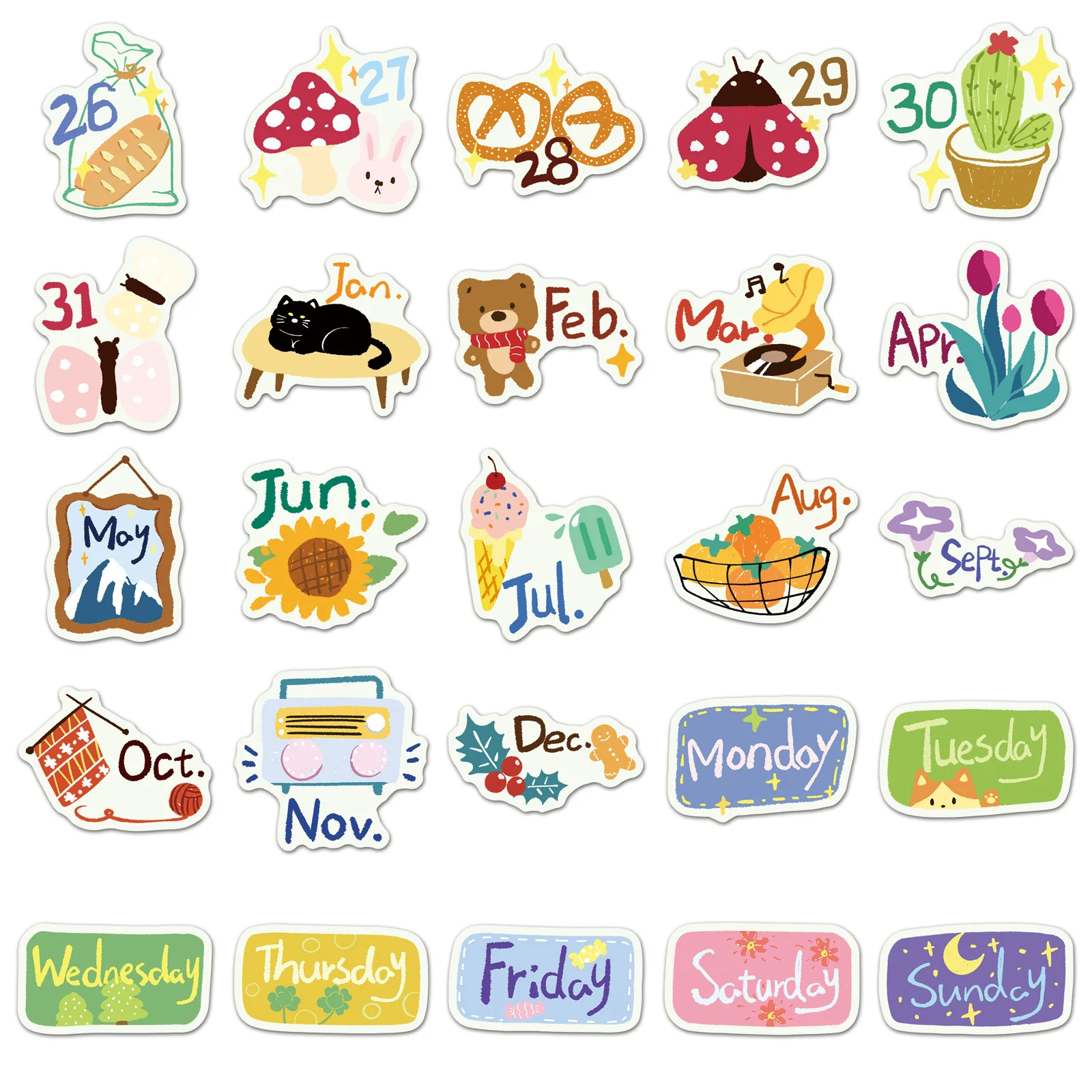 

10/50PCS Date Sticker Cute Funny Animal Doodle Decal Kids Toy for Scrapbook Suitcase Phone Case Water Cup Decorative Sticker