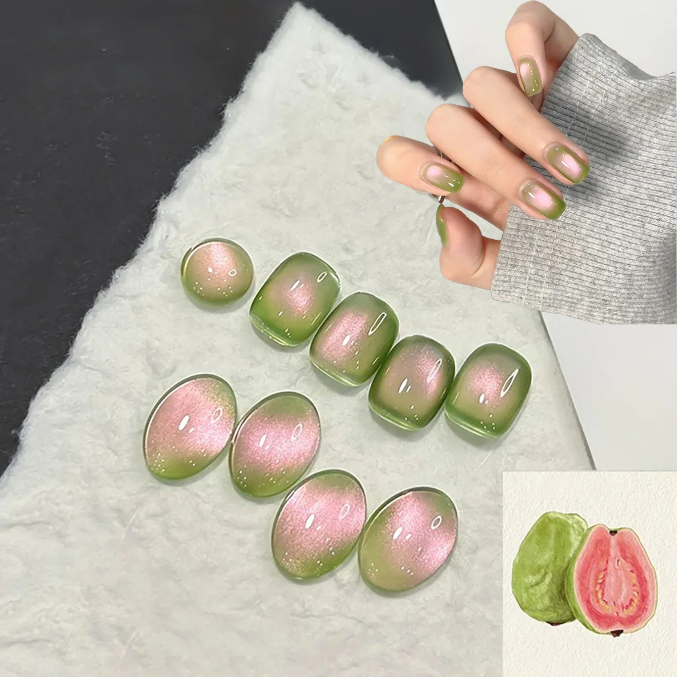 

1pcs PSK Spring Popular Whitening Grape Green Sparkling Glass Bead Cat Eye Gel Nail Polish Ice Transparent Bale Cat Eye Nail Art